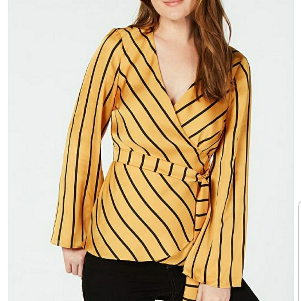INC Silky Gold & Black Wrap Top